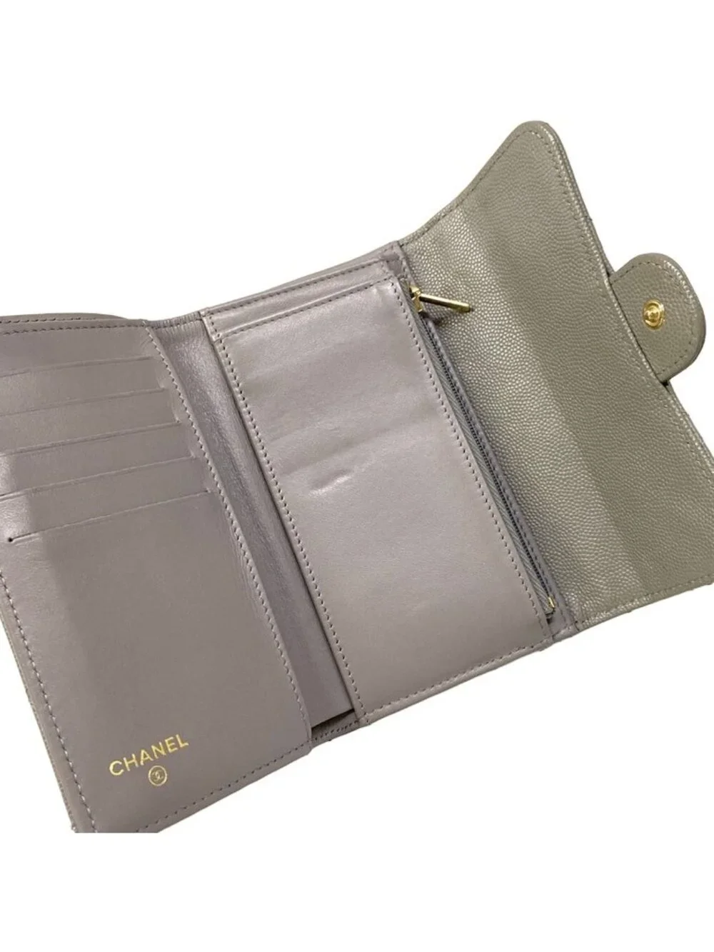 Chanel Trifold Wallet Quilted Gray Gold